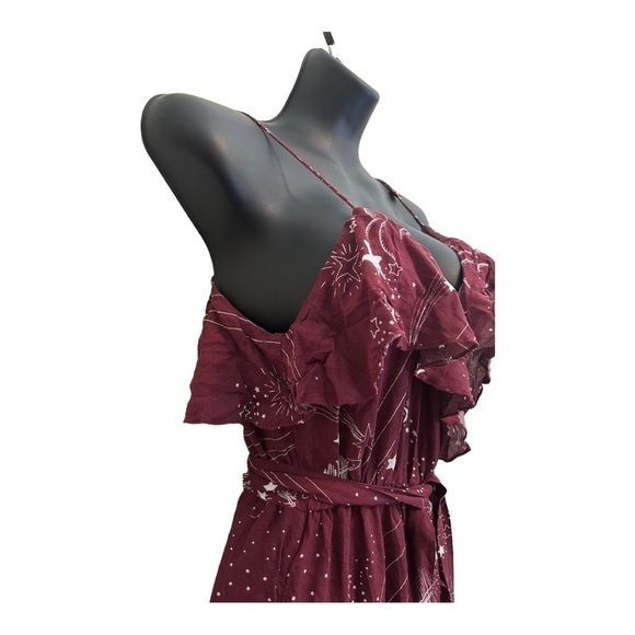 Lovestitch RUFFLE TOP WRAP MAXI DRESS IN WINE celestial pattern - Picture 3 of 14